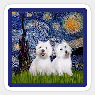 Starry Night Adapted to Include Two West Highland Terriers Sticker